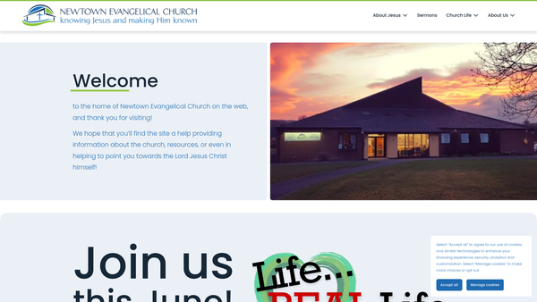 Screenshot of the Newtown Evangelical Church website