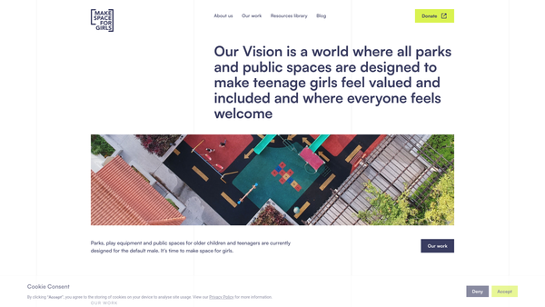Screenshot of the Make Space For Girls website