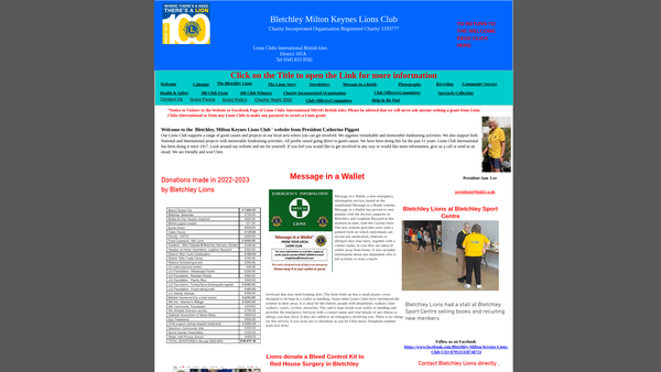Screenshot of the Bletchley Milton Keynes Lions Club (CIO) website
