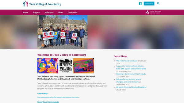 Screenshot of the Tees Valley Of Sanctuary website