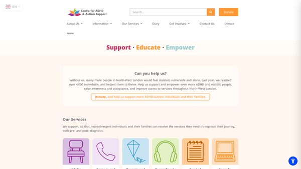 Screenshot of the Centre For ADHD And Autism Support website