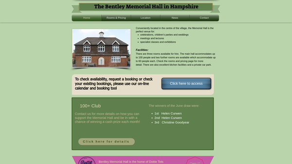 Screenshot of the Bentley Memorial Hall Association website