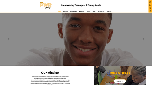Screenshot of the Youth Pwr Charity website