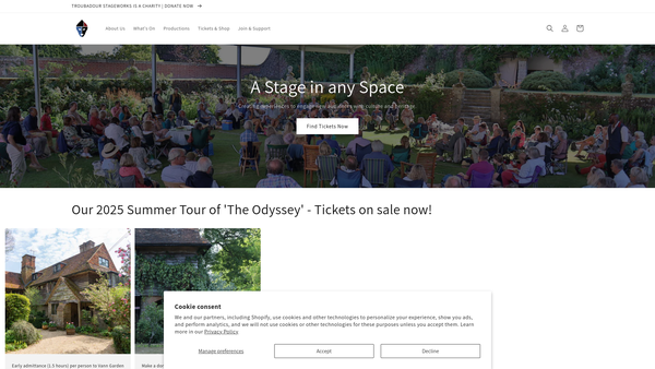 Screenshot of the Troubadour Stageworks website