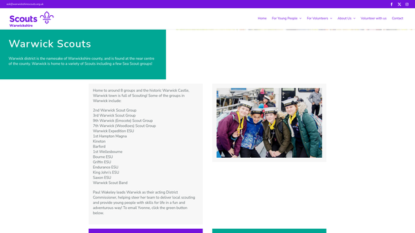 Screenshot of the Warwick District Scout Council website