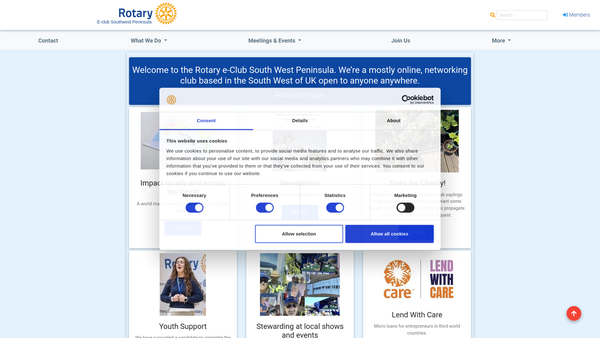 Screenshot of the South West Peninsula Rotary E-Club website