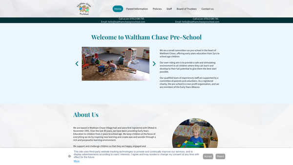 Screenshot of the Waltham Chase Pre-School website