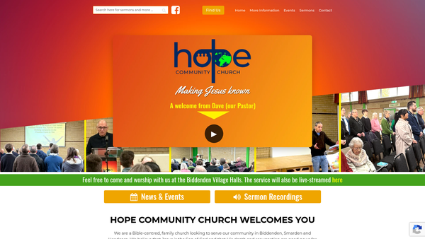 Screenshot of the Hope Community Church Biddenden website