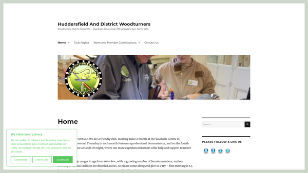 Screenshot of the Huddersfield And District Woodturners website