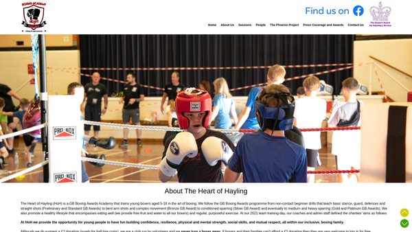 Screenshot of the Heart Of Hayling Boxing Academy website