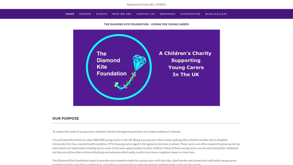 Screenshot of the The Diamond Kite Foundation website