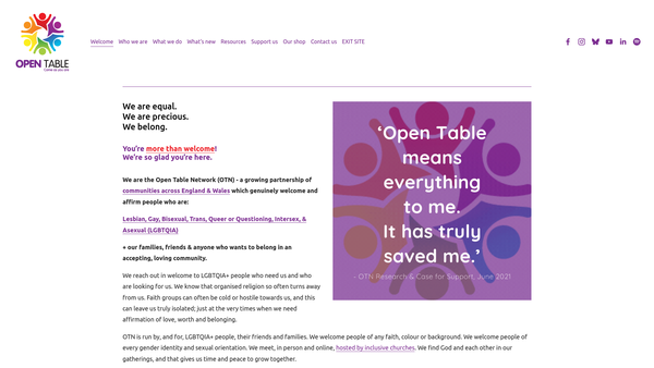 Screenshot of the The Open Table Network website