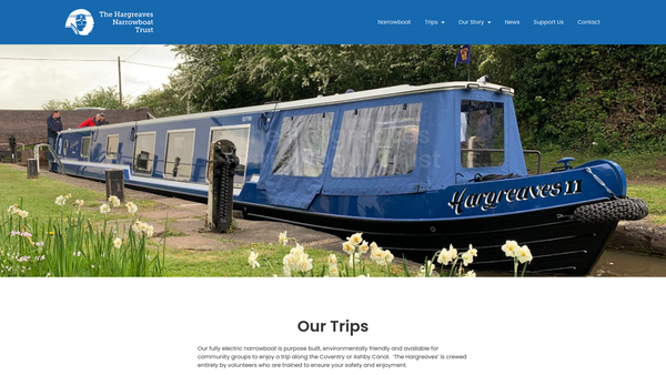 Screenshot of the The Hargreaves Narrowboat Trust website