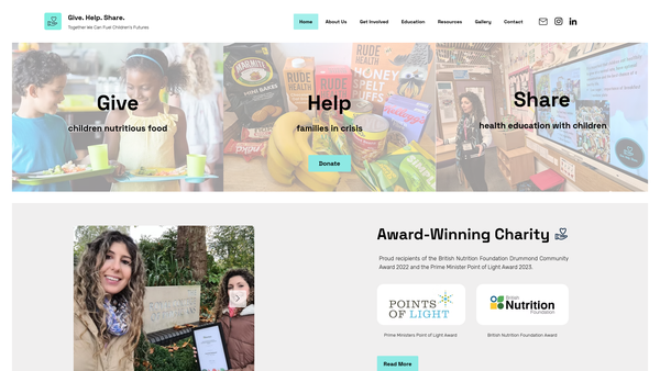 Screenshot of the Give. Help. Share. website