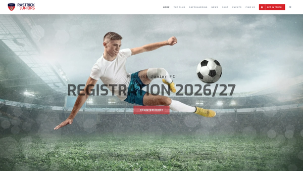 Screenshot of the Rastrick Junior Football Club website