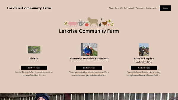 Screenshot of the Larkrise Community Farm website