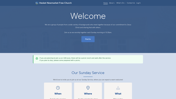 Screenshot of the Hesket Newmarket Free Church website