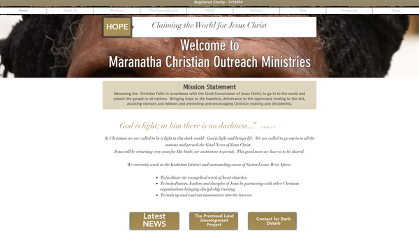Screenshot of the Maranatha Christian Outreach Ministries website