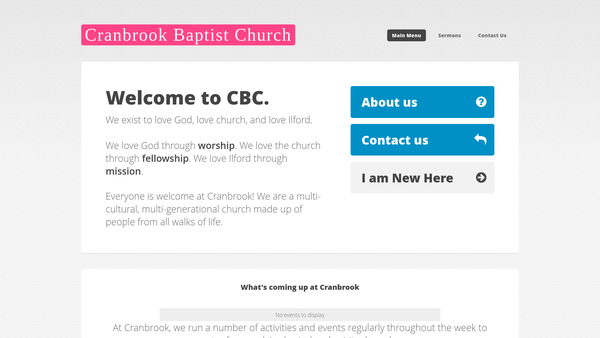 Screenshot of the Cranbrook Baptist Church website