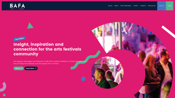 Screenshot of the British Arts Festivals Association website