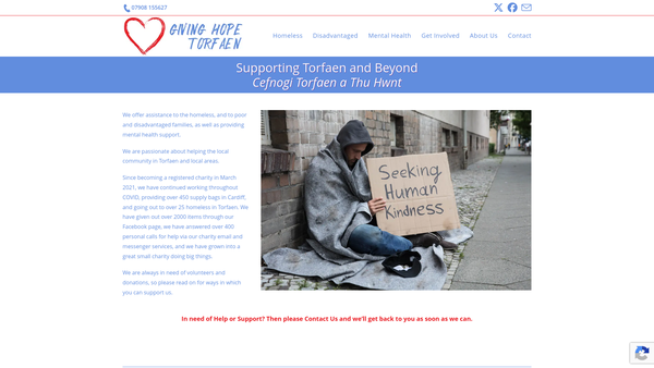 Screenshot of the Giving Hope Torfaen website