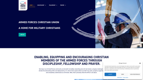 Screenshot of the The Armed Forces' Christian Union (Afcu) website