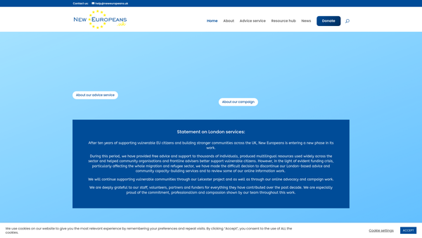 Screenshot of the New Europeans Association Ltd website