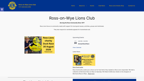 Screenshot of the Ross-On-Wye Lions Club (CIO) website