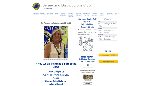 Screenshot of the Selsey And District Lions Club (CIO) website