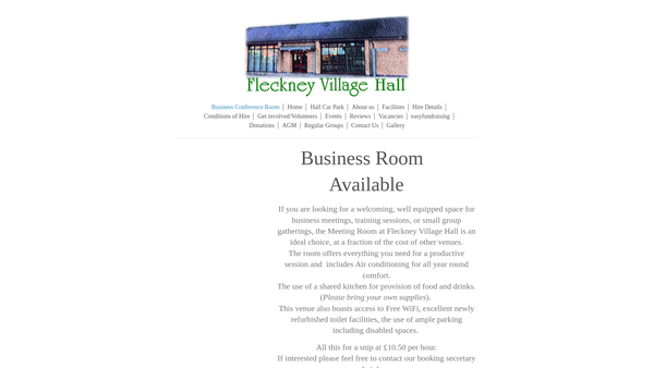 Screenshot of the Village Hall Fleckney website