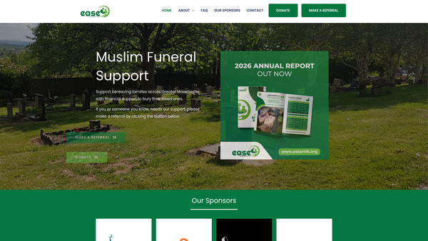 Screenshot of the Ease: Muslim Funeral Support website