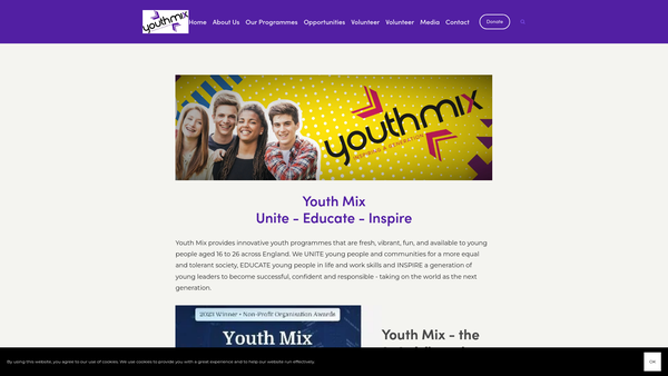 Screenshot of the Youth Mix website