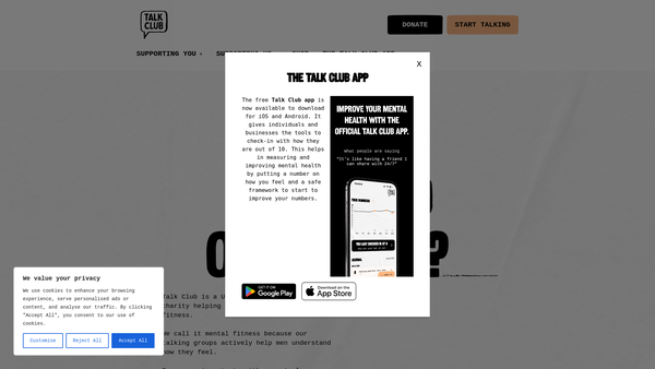 Screenshot of the Talk Club website