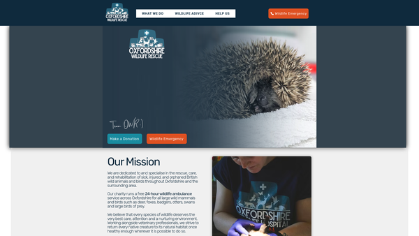 Screenshot of the Oxfordshire Wildlife Rescue website
