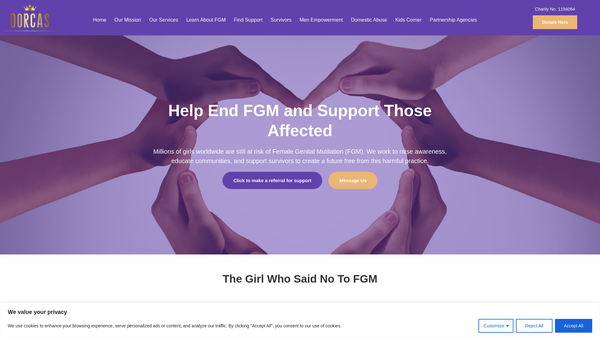 Screenshot of the Dorcas (Daughters, Optimistic, Respect, Courage, Assurance And Support) website