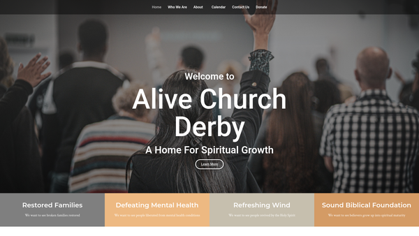Screenshot of the Alive Church Derby website