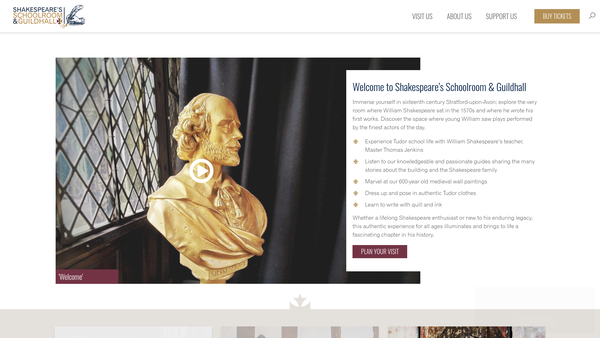 Screenshot of the Shakespeare's Schoolroom Trust website