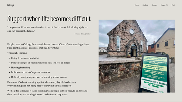 Screenshot of the Cefnogi website