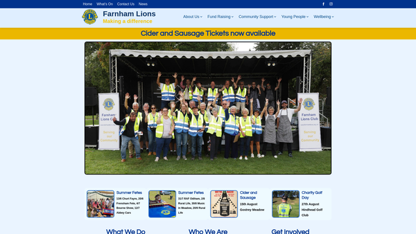 Screenshot of the Farnham Lions Club (CIO) website