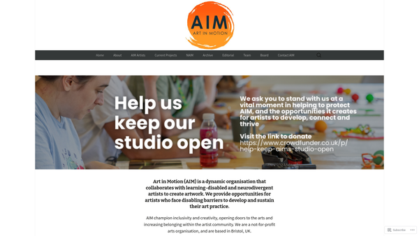 Screenshot of the Art In Motion Charitable Trust website