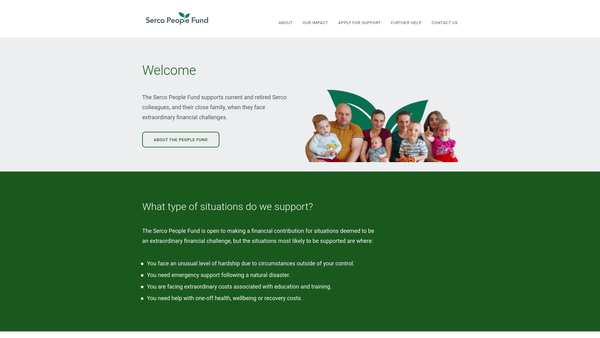 Screenshot of the The Serco People Fund website