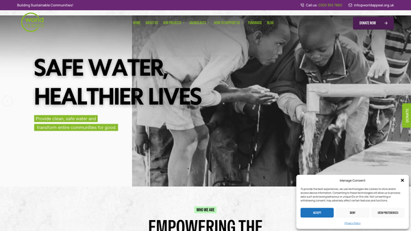 Screenshot of the World Appeal website