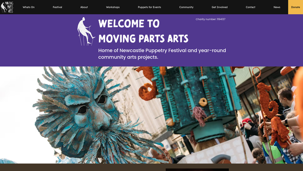 Screenshot of the Moving Parts Arts CIO website