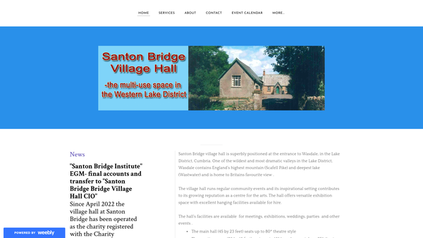 Screenshot of the Santon Bridge Village Hall website