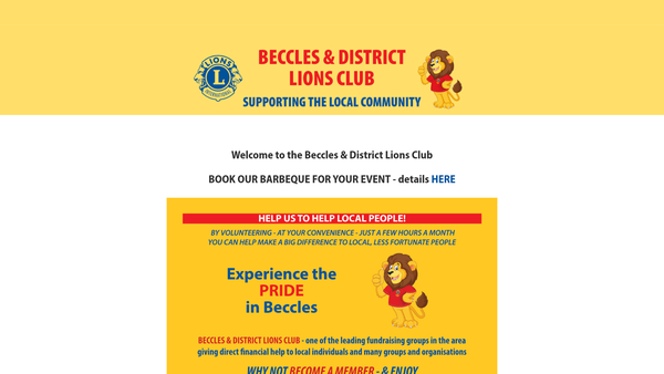 Screenshot of the Beccles And District Lions Club (CIO) website