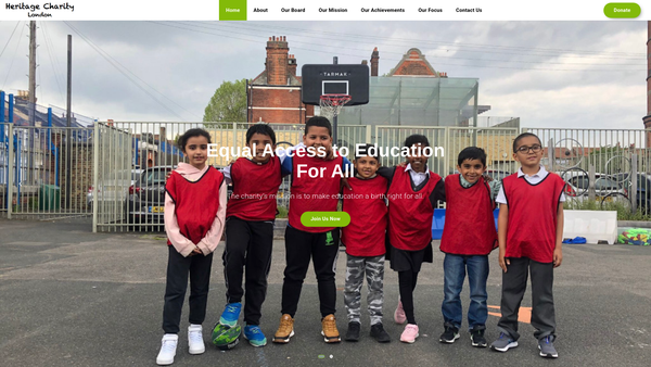 Screenshot of the Heritage Charity London website
