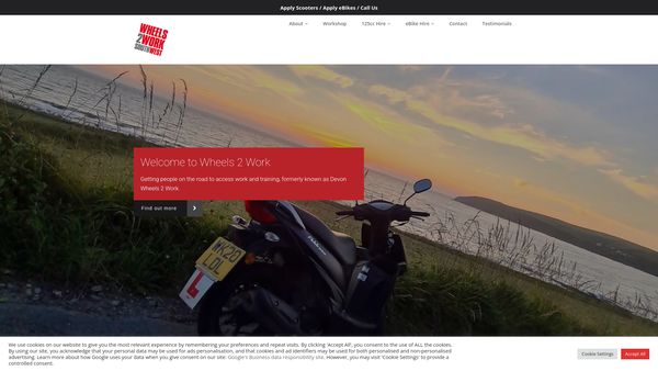 Screenshot of the Wheels 2 Work South West website