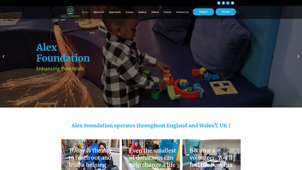 Screenshot of the Alex Foundation website