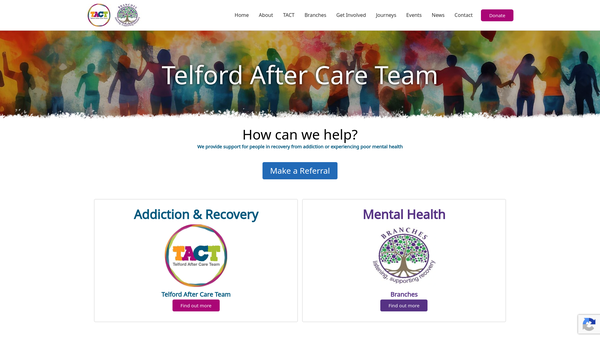 Screenshot of the Telford After Care Team (Tact) CIO website