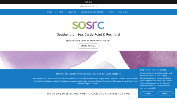 Screenshot of the Sos Rape Crisis website